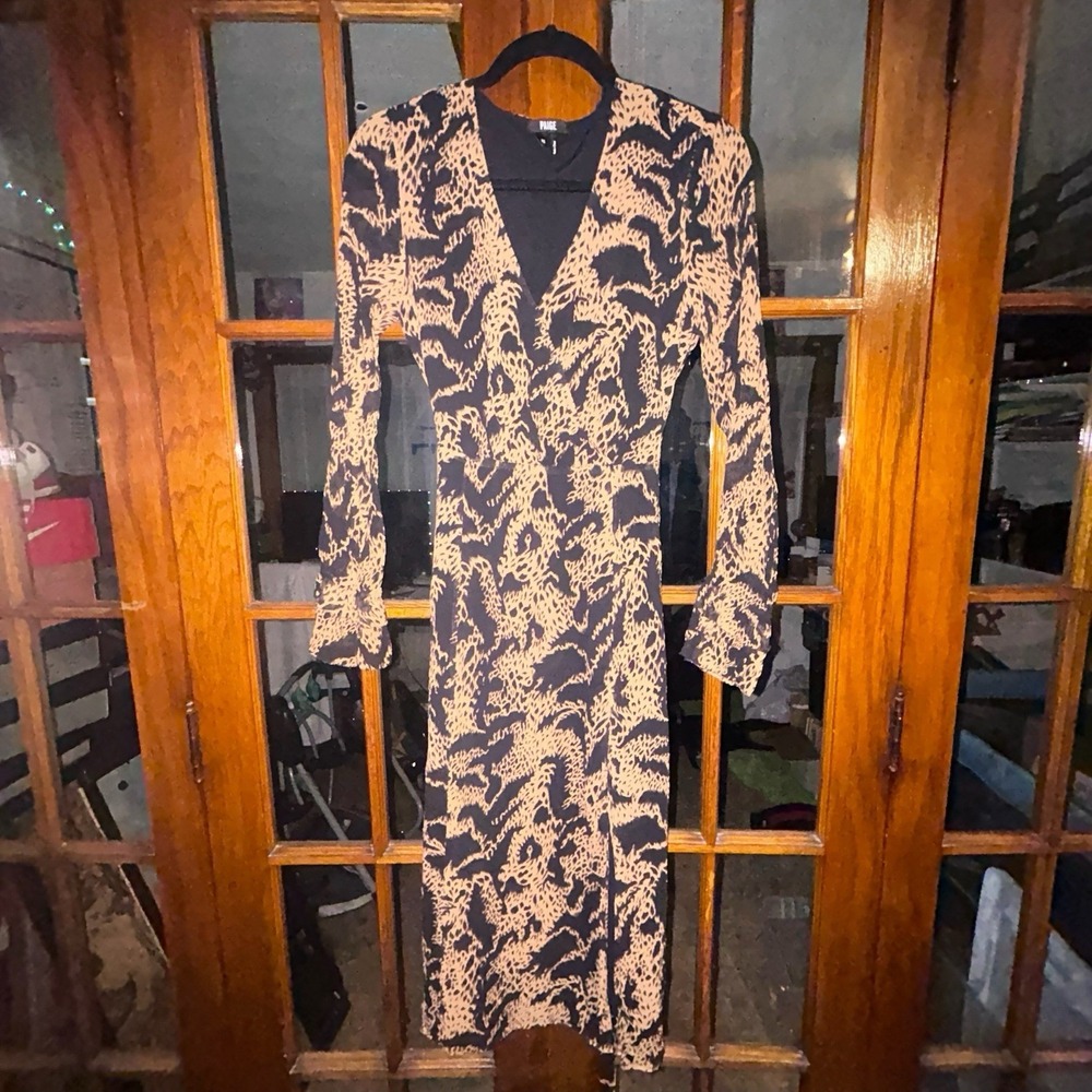 Paige Dress Women's XS Hyde Black Mixed Tiger Print 100% Silk Lined EUC